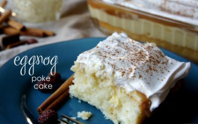 Eggnog Poke Cake with Salted Caramel