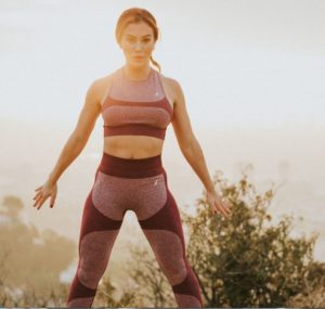 A woman doing yoga.