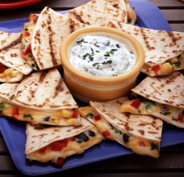Confetti Quesadillas With Cilantro Yogurt Dip
