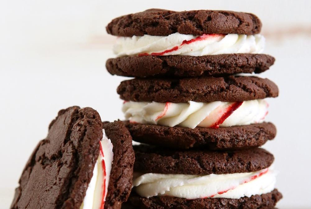 Chocolate Candy Cane Cookie Sandwiches