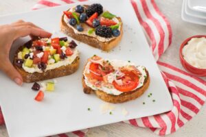 cream cheese toast with three different toppings
