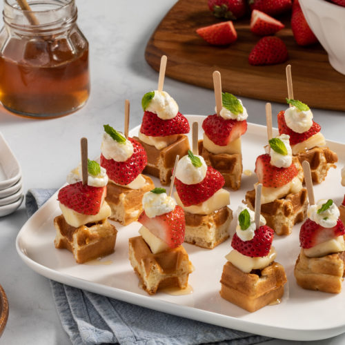 strawberry, cheese curd, waffle bites appetizer recipe
