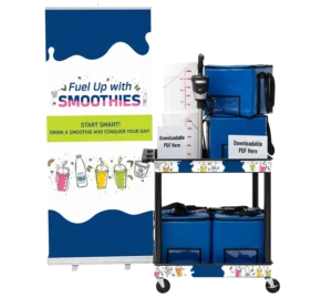 An image featuring a vibrant berry smoothie topped with fresh fruit and mint. Real dairy provides a thick and protein-rich finish to a refreshing snack or a nutritious meal on the go.