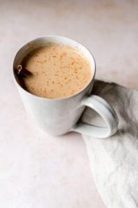 ceramic mug of warm mocha coffee spiced with cayenne